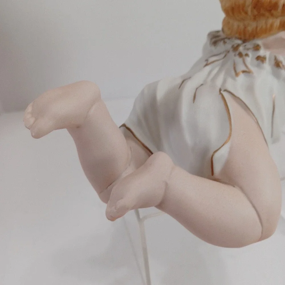 Vintage KPM Set Of 2 Large Bisque Porcelain Piano Babies Blonde Blue Eyes Japan